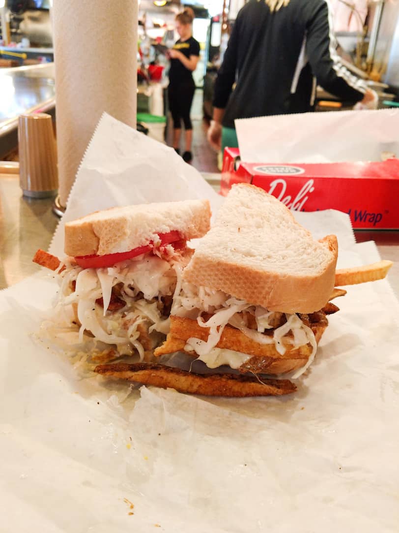 Primanti's Pittsburgh sandwich with fries and coleslaw