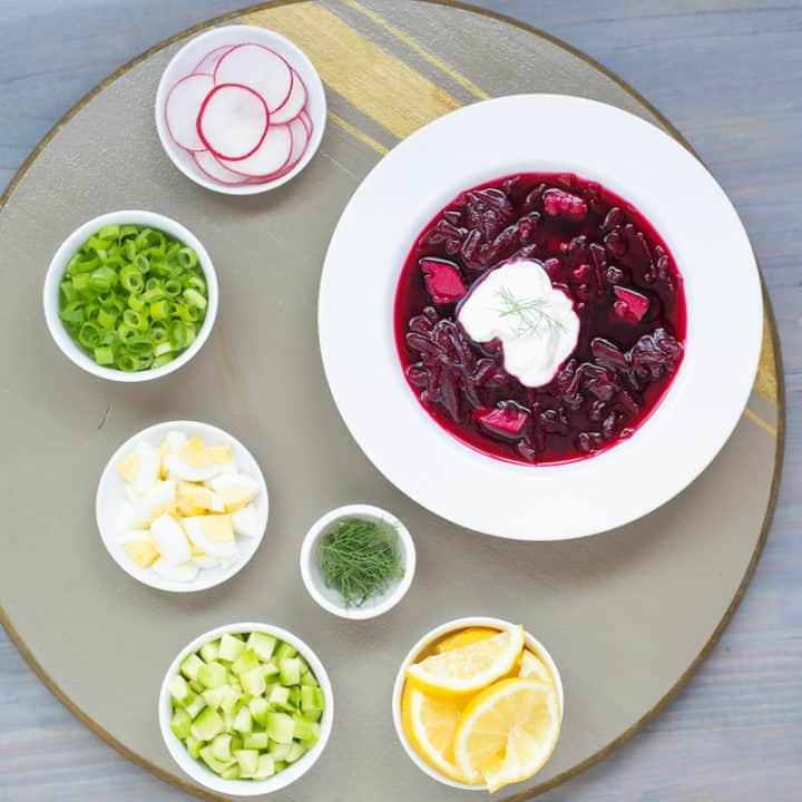 cold borscht and garnishes