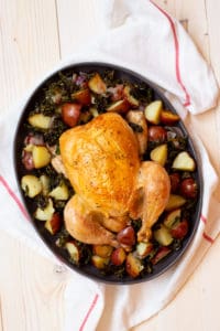 roast chicken with potatoes and kale