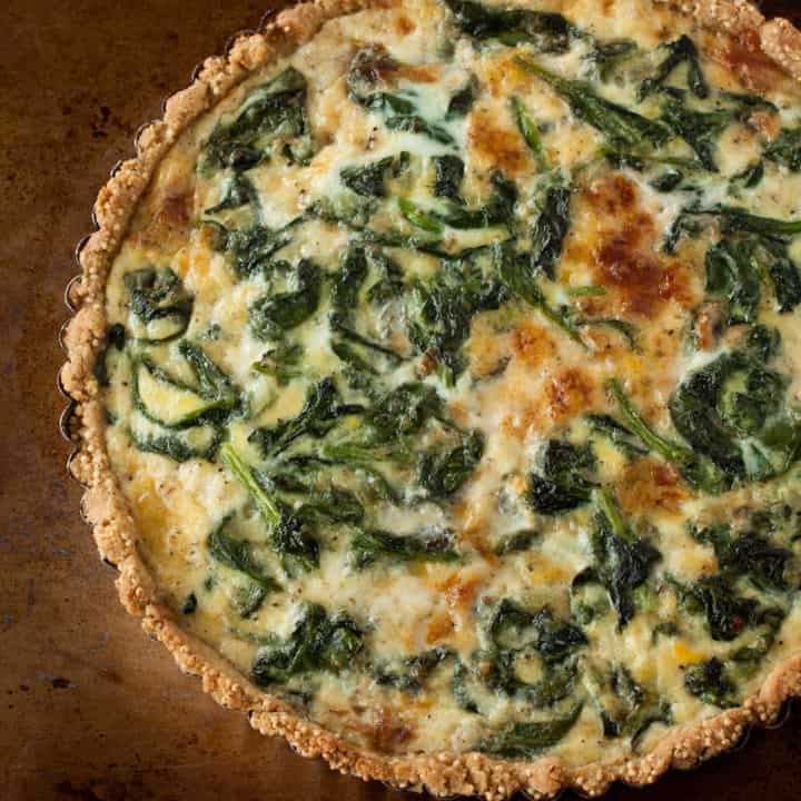 For brunch or lunch, try a caramelized onion tart with spinach, Gruyere, and a cornmeal-millet crust from the cookbook Whole-Grain Mornings.