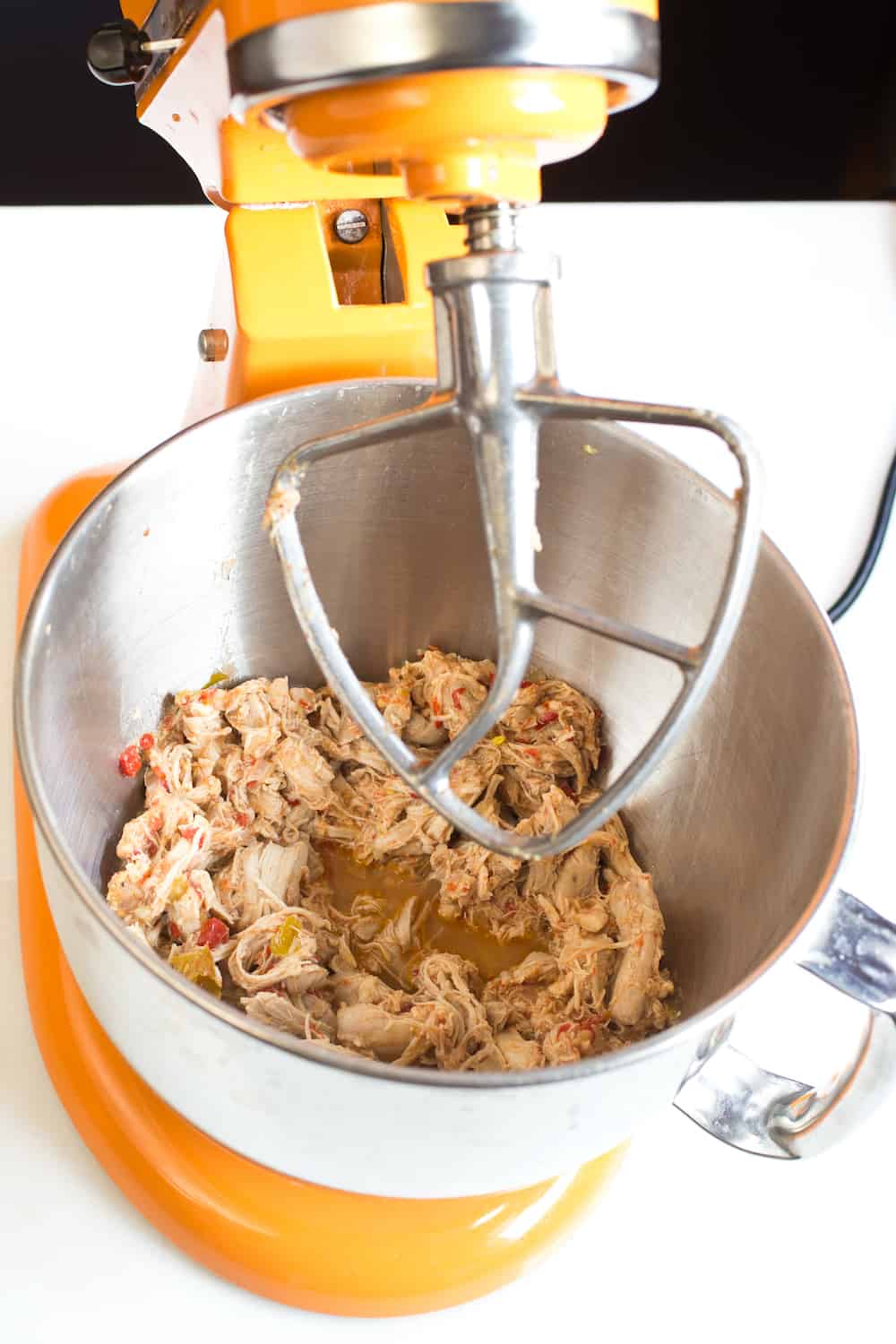 pulled chicken in stand mixer