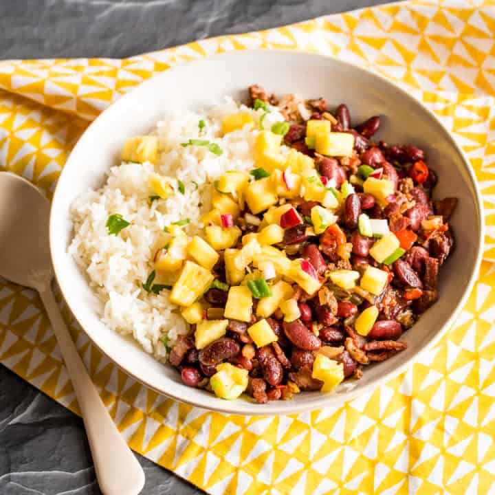 new orleans red beans and rice with pineapple salsa