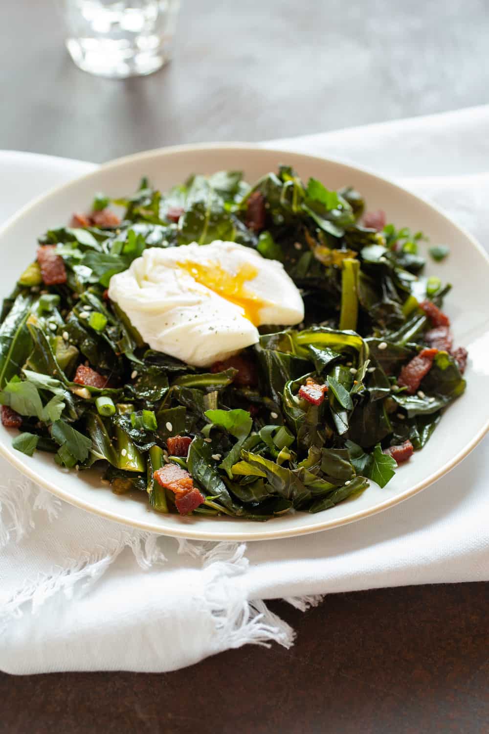 Spiced Collard Greens with Bacon and Eggs