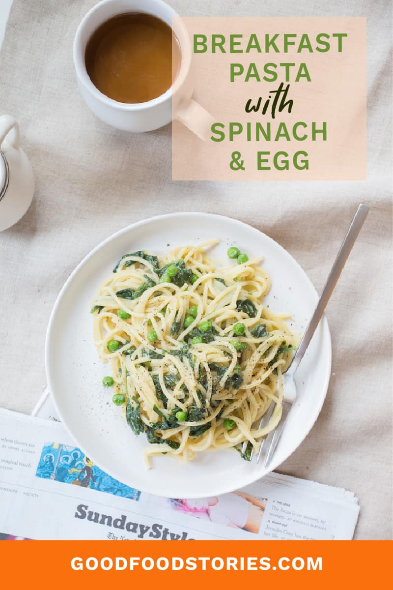 breakfast pasta with spinach and egg