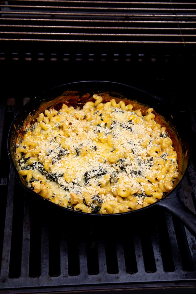 Grilled Cast Iron Skillet Mac and Cheese (with Kale)