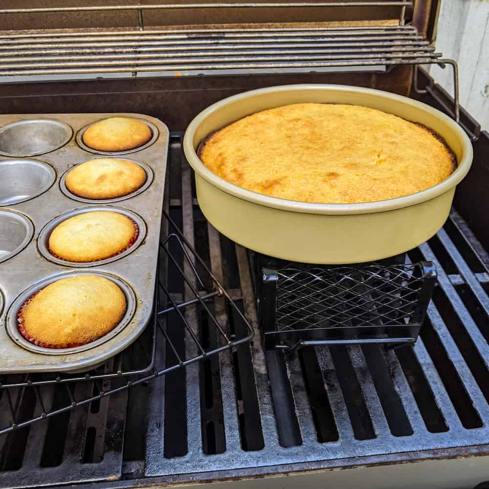 baking cupcakes and cake on the grill