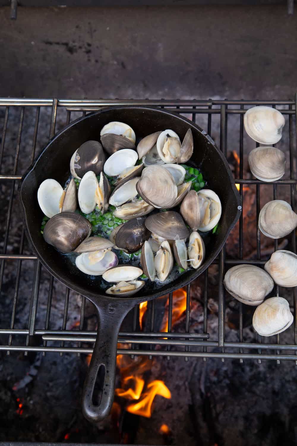 Grilled Clams with Garlic Scape Butter