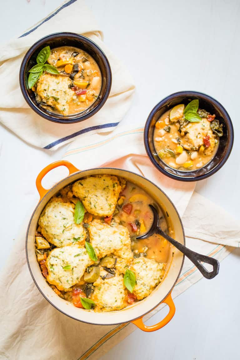 minestrone stew with polenta herb dumplings