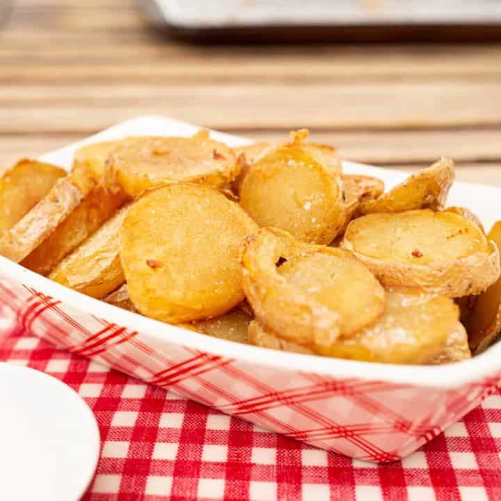 fried buffalo chip potatoes in a basket